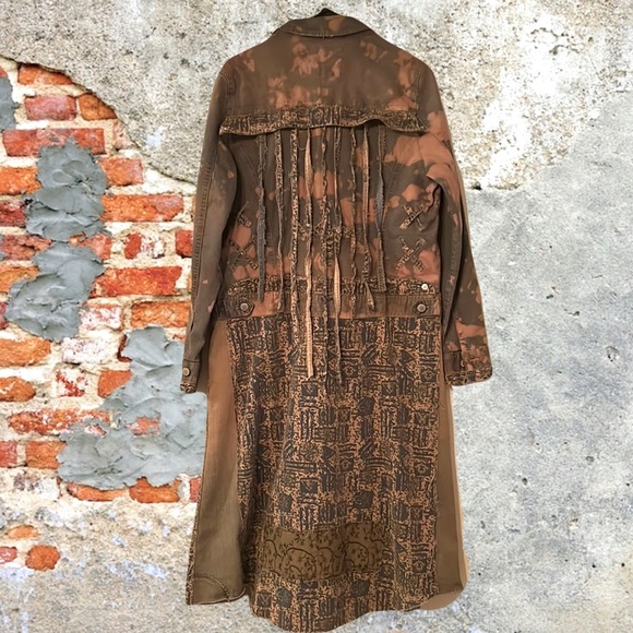 Wrangler Jackets & Blazers - Upcycled bleached patched fringe back vintage wrangler jean jacket denim duster